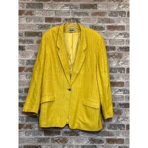 David N. Chartreuse Silk Herringbone Blazer - 1 Button Size 14